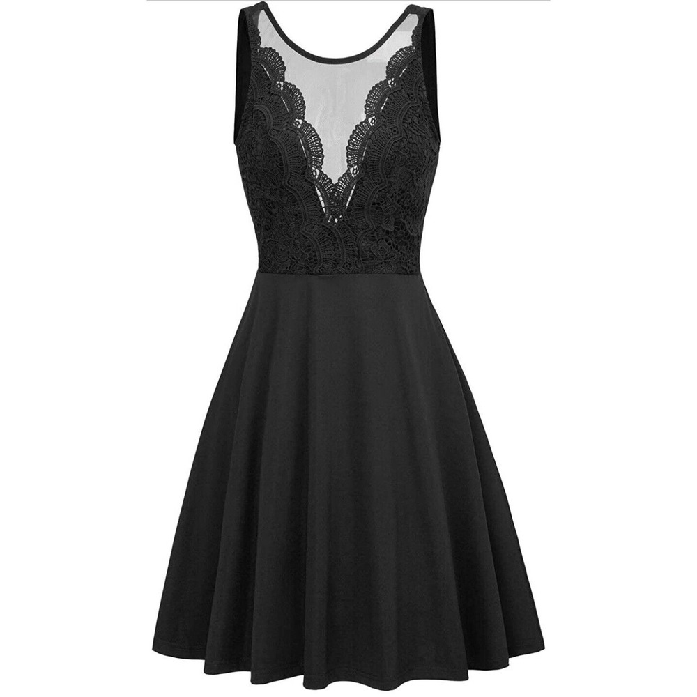 GRACE KARIN Women Sleeveless Lace Patchwork Deep‎ V-Neck A Line Dress, XL